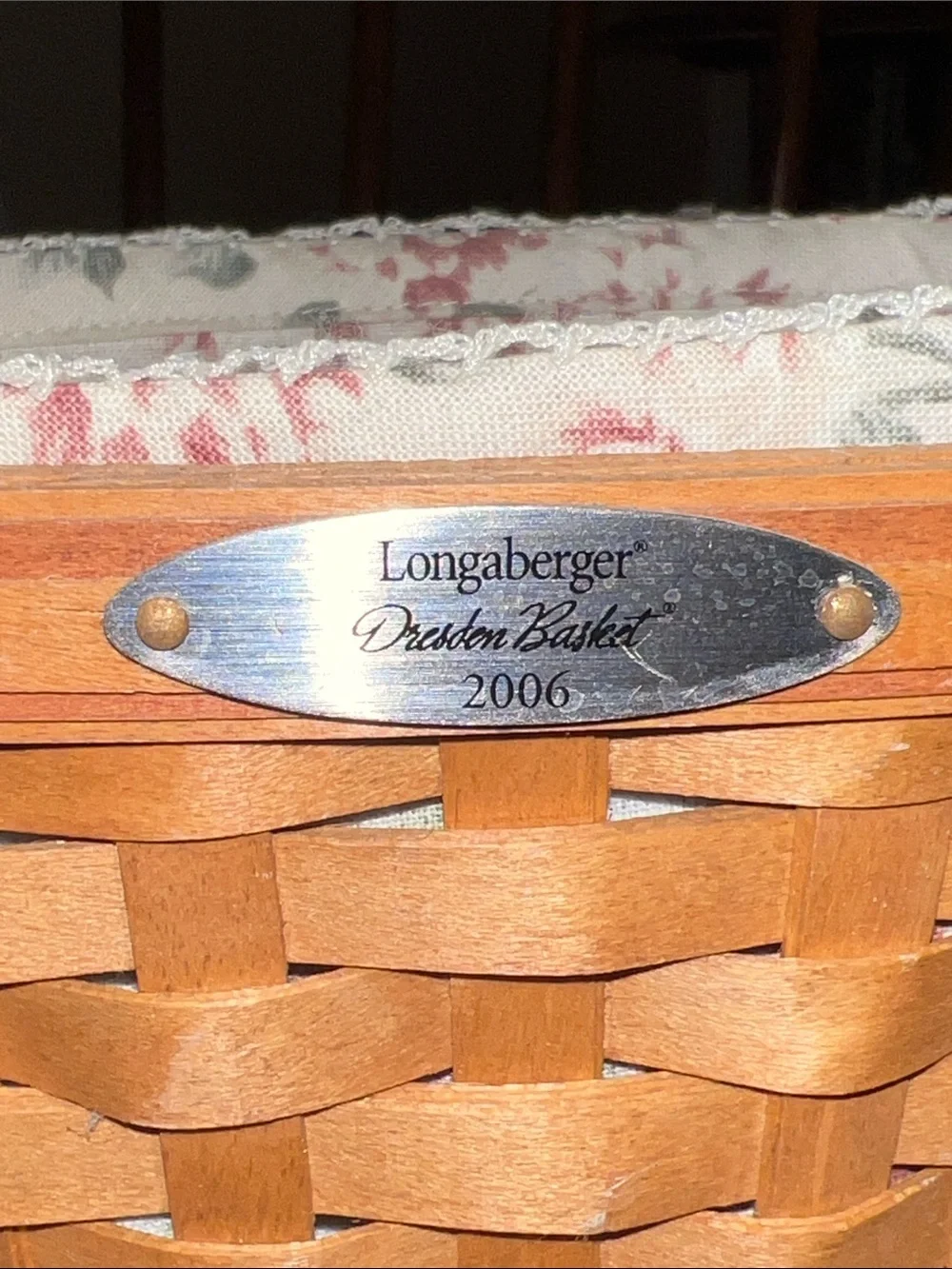 Longaberger Dresden Basket 2006 liner -protector -SFH
